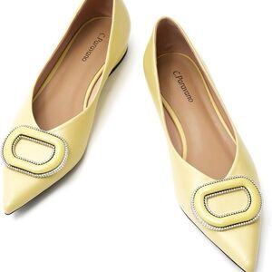 🌼NWT🌼 C. Paravano Soft Yellow Pointed Toe Slip On Shoes With Rhinestone Buckle